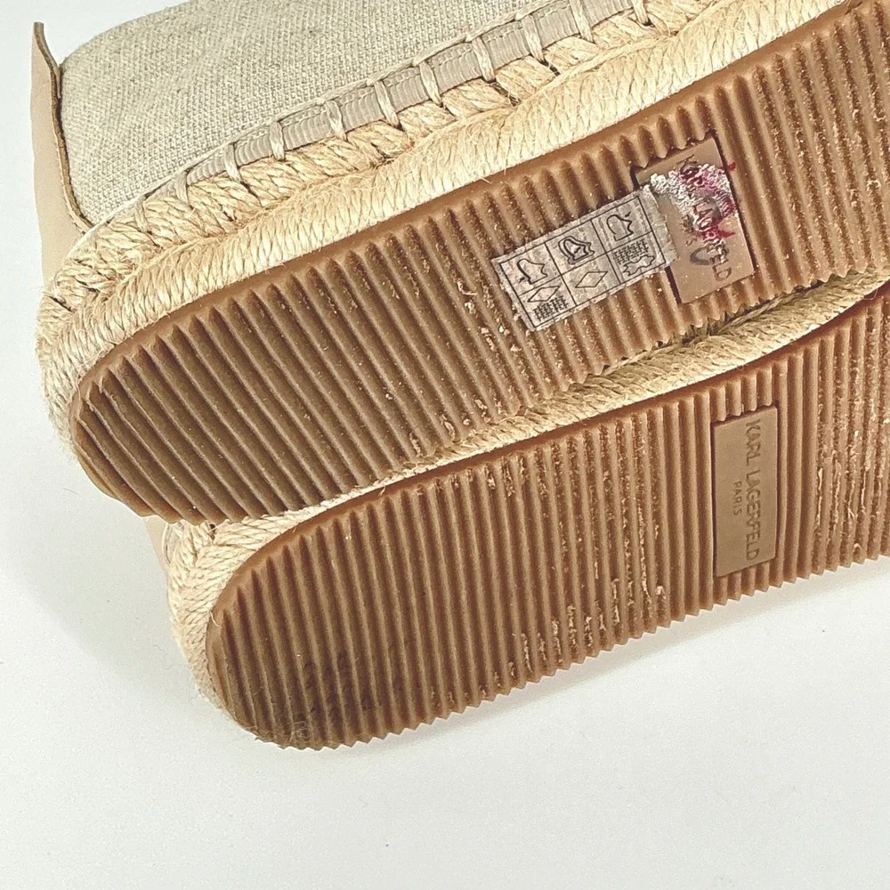 Karl Lagerfeld Paris Size 6 Manika‎ Espadrille Flats Beige Rhinestone Logo